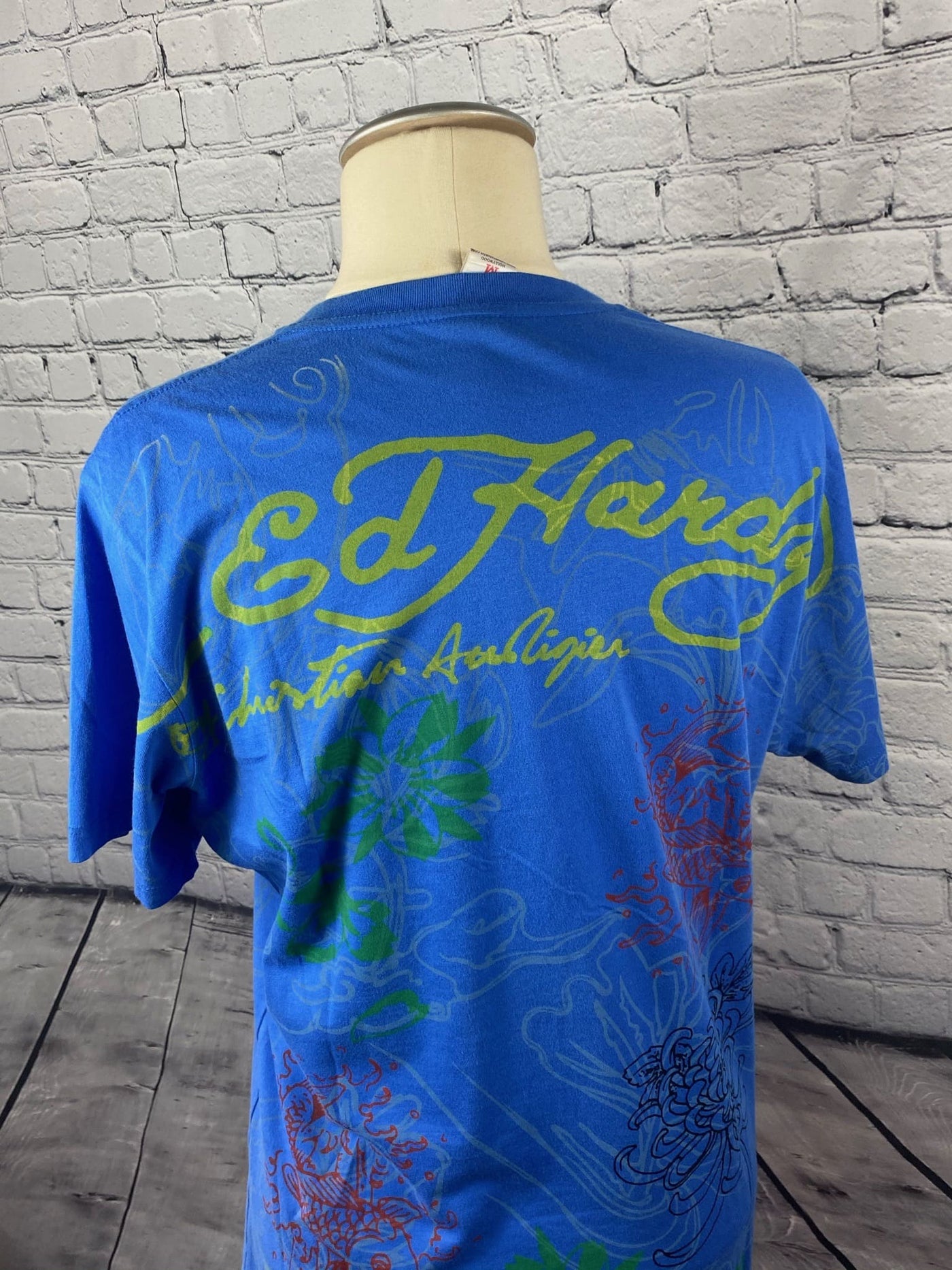 Ed Hardy Graphic Shirt Y2K "Wild" blau Gr. M